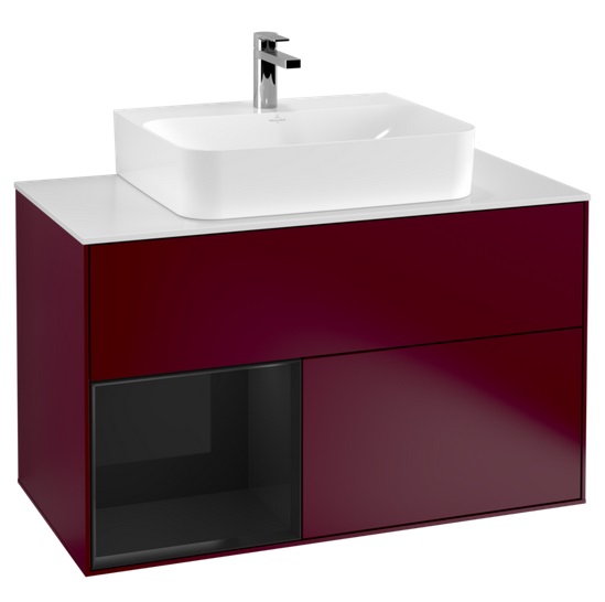 Тумба под раковину Villeroy & Boch Finion 100х50,1 см с подсветкой МДФ пион матовый лак/глянцевый черный лак/стекло белое матовое F111PHHB