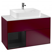 Тумба под раковину Villeroy & Boch Finion 100х50,1 см с подсветкой МДФ пион матовый лак/глянцевый черный лак/стекло белое матовое F111PHHB