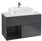 Тумба под раковину Villeroy & Boch Finion 100х50,1 см с подсветкой МДФ темно-синий матовый лак/глянцевый черный лак/стекло белое матовое F111PHHG