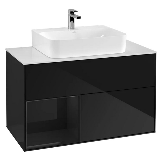 Тумба под раковину Villeroy & Boch Finion 100х50,1 см с подсветкой МДФ глянцевый черный лак/стекло белое матовое F111PHPH