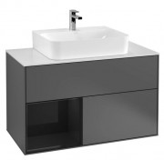 Тумба под раковину Villeroy & Boch Finion 100х50,1 см с подсветкой МДФ антрацит матовый лак/глянцевый черный лак/стекло белое матовое F111PHGK