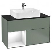 Тумба під раковину Villeroy & Boch Finion 100х50,1 см із підсвічуванням МДФ оливковий матовий лак/глянцевий чорне лак/скло біле матове F112GFGM