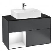 Тумба под раковину Villeroy & Boch Finion 100х50,1 см с подсветкой МДФ темно-синий матовый лак/глянцевый белый лак/стекло черное матовое  F112GFHG