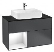 Тумба под раковину Villeroy & Boch Finion 100х50,1 см с подсветкой МДФ темно-синий матовый лак/глянцевый белый лак/стекло черное матовое  F112GFHG