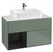 Тумба под раковину Villeroy & Boch Finion 100х50,1 см с подсветкой МДФ оливковый матовый лак/глянцевый черный лак/стекло белое матовое F111PHGM