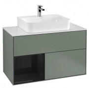 Тумба под раковину Villeroy & Boch Finion 100х50,1 см с подсветкой МДФ оливковый матовый лак/глянцевый черный лак/стекло белое матовое F111PHGM