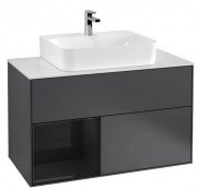 Тумба под раковину Villeroy & Boch Finion 100х50,1 см с подсветкой МДФ темно-синий матовый лак/глянцевый черный лак/стекло белое матовое F111PHHG