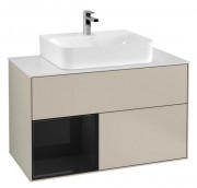 Тумба под раковину Villeroy & Boch Finion 100х50,1 см с подсветкой МДФ песок матовый лак/глянцевый черный лак/стекло белое матовое F111PHHH