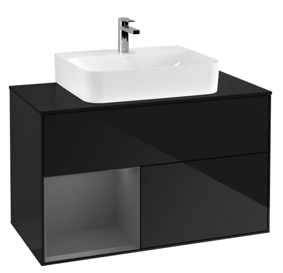 Тумба под раковину Villeroy & Boch Finion 100х50,1 см с подсветкой МДФ глянцевый черный лак/антрацит матовый лак/стекло черное матовое F112GKPH