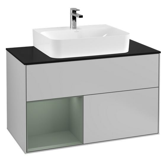 Тумба под раковину Villeroy & Boch Finion 100х50,1 см с подсветкой МДФ светло-серый матовый лак/оливковый матовый лак/стекло черное матовое F112GMGJ
