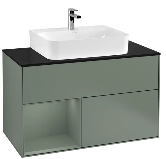 Тумба под раковину Villeroy & Boch Finion 100х50,1 см с подсветкой МДФ оливковый матовый лак/стекло черное матовое F112GMGM