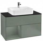 Тумба под раковину Villeroy & Boch Finion 100х50,1 см с подсветкой МДФ оливковый матовый лак/стекло черное матовое F112GMGM