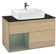 Тумба под раковину Villeroy & Boch Finion 100х50,1 см с подсветкой ДСП шпон дуба/оливковый матовый лак/стекло черное матовое F112GMPC