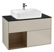 Тумба под раковину Villeroy & Boch Finion 100х50,1 см с подсветкой МДФ песок матовый лак/шпон грецкого ореха/стекло черное матовое F112GNHH