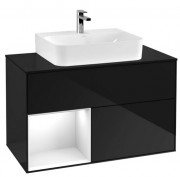 Тумба под раковину Villeroy & Boch Finion 100х50,1 см с подсветкой МДФ глянцевый черный лак/глянцевый белый лак/стекло черное матовое F112GFPH