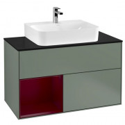 Тумба под раковину Villeroy & Boch Finion 100х50,1 см с подсветкой МДФ оливковый матовый лак/пион матовый лак/стекло черное матовое F112HBGM