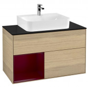 Тумба під раковину Villeroy & Boch Finion 100х50,1 см з підсвічуванням ДСП шпон дуба/півон матовий лак/скло чорне матове F112HBPC