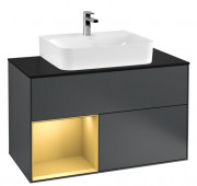 Тумба под раковину Villeroy & Boch Finion 100х50,1 см с подсветкой МДФ темно-синий матовый лак/золотой матовый лак/стекло черное матовое F112HFHG