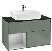 Тумба под раковину Villeroy & Boch Finion 100х50,1 см с подсветкой МДФ оливковый матовый лак/светло-серый матовый лак/стекло черное матовое F112GJGM