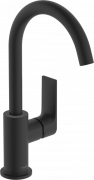 Смеситель для раковины Hansgrohe Rebris E с поворотным изливом и сливным гарнитуром однорычажный черный матовый 72576670