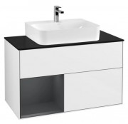 Тумба под раковину Villeroy & Boch Finion 100х50,1 см с подсветкой МДФ глянцевый белый лак/темно-синий матовый лак/стекло черное матовое F112HGGF