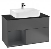 Тумба под раковину Villeroy & Boch Finion 100х50,1 см с подсветкой МДФ антрацит матовый лак/темно-синий матовый лак/стекло черное матовое F112HGGK