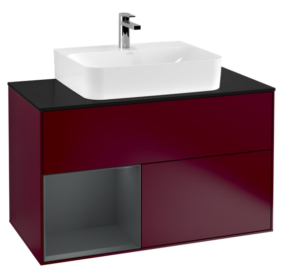 Тумба под раковину Villeroy & Boch Finion 100х50,1 см с подсветкой МДФ пион матовый лак/темно-синий матовый лак/стекло черное матовое F112HGHB