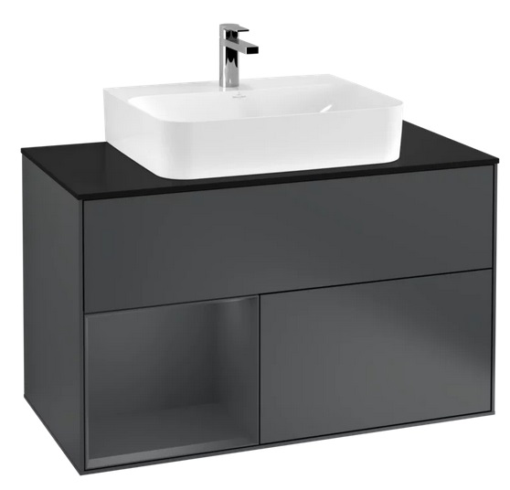 Тумба под раковину Villeroy & Boch Finion 100х50,1 см с подсветкой МДФ темно-синий матовый лак/стекло черное матовое F112HGHG