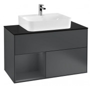 Тумба под раковину Villeroy & Boch Finion 100х50,1 см с подсветкой МДФ темно-синий матовый лак/стекло черное матовое F112HGHG