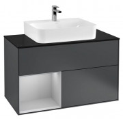 Тумба под раковину Villeroy & Boch Finion 100х50,1 см с подсветкой МДФ темно-синий матовый лак/светло-серый матовый лак/стекло черное матовое F112GJHG