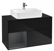Тумба под раковину Villeroy & Boch Finion 100х50,1 см с подсветкой МДФ глянцевый черный лак/темно-синий матовый лак/стекло черное матовое F112HGPH