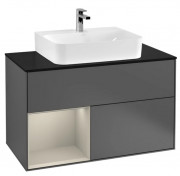 Тумба под раковину Villeroy & Boch Finion 100х50,1 см с подсветкой МДФ антрацит матовый лак/песок матовый лак/стекло черное матовое F112HHGK