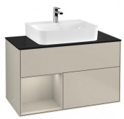 Тумба под раковину Villeroy & Boch Finion 100х50,1 см с подсветкой МДФ песок матовый лак/стекло черное матовое F112HHHH