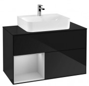 Тумба под раковину Villeroy & Boch Finion 100х50,1 см с подсветкой МДФ глянцевый черный лак/светло-серый матовый лак/стекло черное матовое F112GJPH