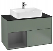 Тумба под раковину Villeroy & Boch Finion 100х50,1 см с подсветкой МДФ оливковый матовый лак/антрацит матовый лак/стекло черное матовое F112GKGM