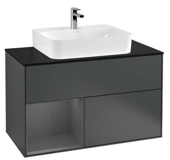 Тумба под раковину Villeroy & Boch Finion 100х50,1 см с подсветкой МДФ темно-синий матовый лак/антрацит матовый лак/стекло черное матовое F112GKHG