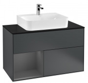 Тумба под раковину Villeroy & Boch Finion 100х50,1 см с подсветкой МДФ темно-синий матовый лак/антрацит матовый лак/стекло черное матовое F112GKHG