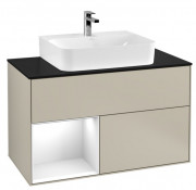 Тумба под раковину Villeroy & Boch Finion 100х50,1 см с подсветкой МДФ песок матовый лак/глянцевый белый лак/стекло черное матовое F112GFHH