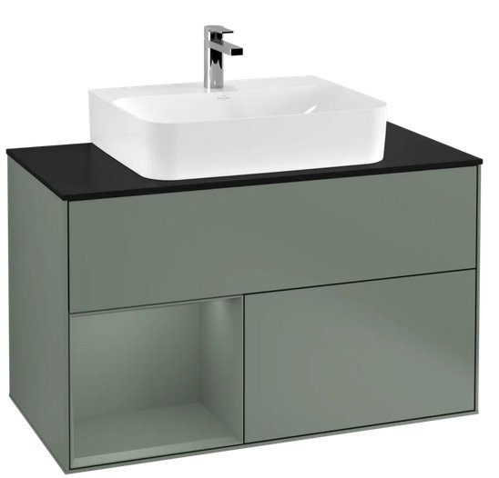 Тумба под раковину Villeroy & Boch Finion 100х50,1 см с подсветкой МДФ оливковый матовый лак/стекло черное матовое F112GMGM