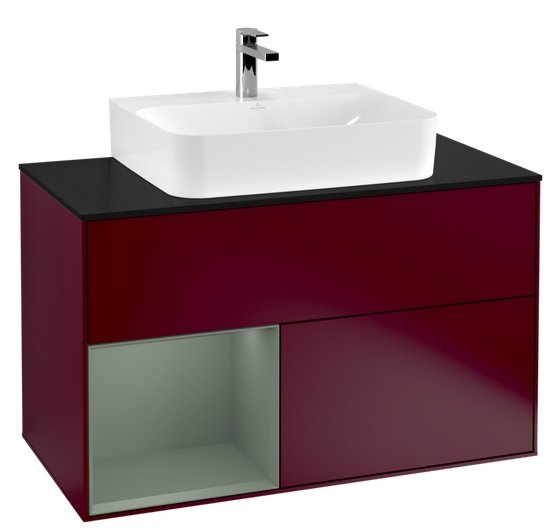 Тумба под раковину Villeroy & Boch Finion 100х50,1 см с подсветкой МДФ пион матовый лак/оливковый матовый лак/стекло черное матовое F112GMHB