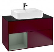 Тумба под раковину Villeroy & Boch Finion 100х50,1 см с подсветкой МДФ пион матовый лак/оливковый матовый лак/стекло черное матовое F112GMHB