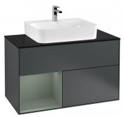 Тумба под раковину Villeroy & Boch Finion 100х50,1 см с подсветкой МДФ темно-синий матовый лак/оливковый матовый лак/стекло черное матовое F112GMHG