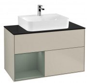 Тумба под раковину Villeroy & Boch Finion 100х50,1 см с подсветкой МДФ песок матовый лак/оливковый матовый лак/стекло черное матовое F112GMHH