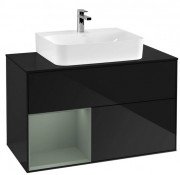 Тумба под раковину Villeroy & Boch Finion 100х50,1 см с подсветкой МДФ глянцевый черный лак/оливковый матовый лак/стекло черное матовое F112GMPH