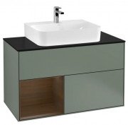 Тумба под раковину Villeroy & Boch Finion 100х50,1 см с подсветкой МДФ оливковый матовый лак/шпон грецкого ореха/стекло черное матовое F112GNGM