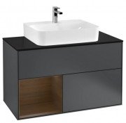 Тумба под раковину Villeroy & Boch Finion 100х50,1 см с подсветкой МДФ темно-синий матовый лак/шпон грецкого ореха/стекло черное матовое F112GNHG