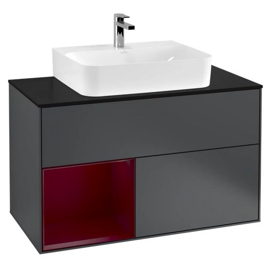 Тумба под раковину Villeroy & Boch Finion 100х50,1 см с подсветкой МДФ темно-синий матовый лак/пион матовый лак/стекло черное матовое F112HBHG