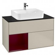 Тумба під раковину Villeroy & Boch Finion 100х50,1 см з підсвічуванням МДФ пісок матовий лак/півон матовий лак/скло чорне матове F112HBHH