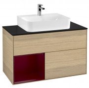 Тумба під раковину Villeroy & Boch Finion 100х50,1 см з підсвічуванням ДСП шпон дуба/півон матовий лак/скло чорне матове F112HBPC