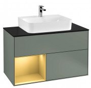 Тумба під раковину Villeroy & Boch Finion 100х50,1 см із підсвічуванням МДФ оливковий матовий лак/золотий матовий лак/скло чорне матове F112HFGM